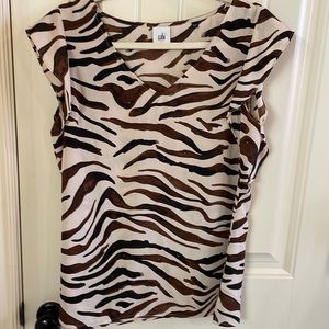 Cabi Ruffle Zebra Top Fall 2019 style 3771 medium v neck